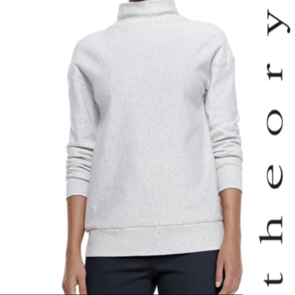 Theory Soft Fall & Winter Grey & White Turtleneck Sweater Sweatshirt Top
